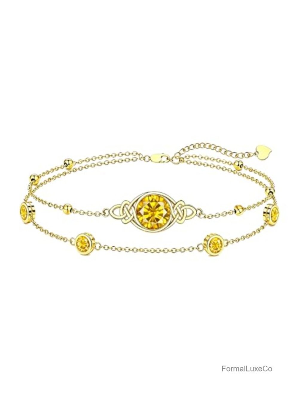 18K Gold Irish Infinity Celtic Knot Birthstone Anklet Bracelet 7-9 inch
